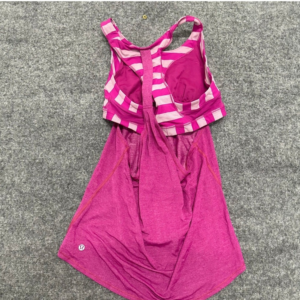 Lululemon Tank Top Womens Size 8 Pink Striped Racerback Built-in Bra Yoga Shirt